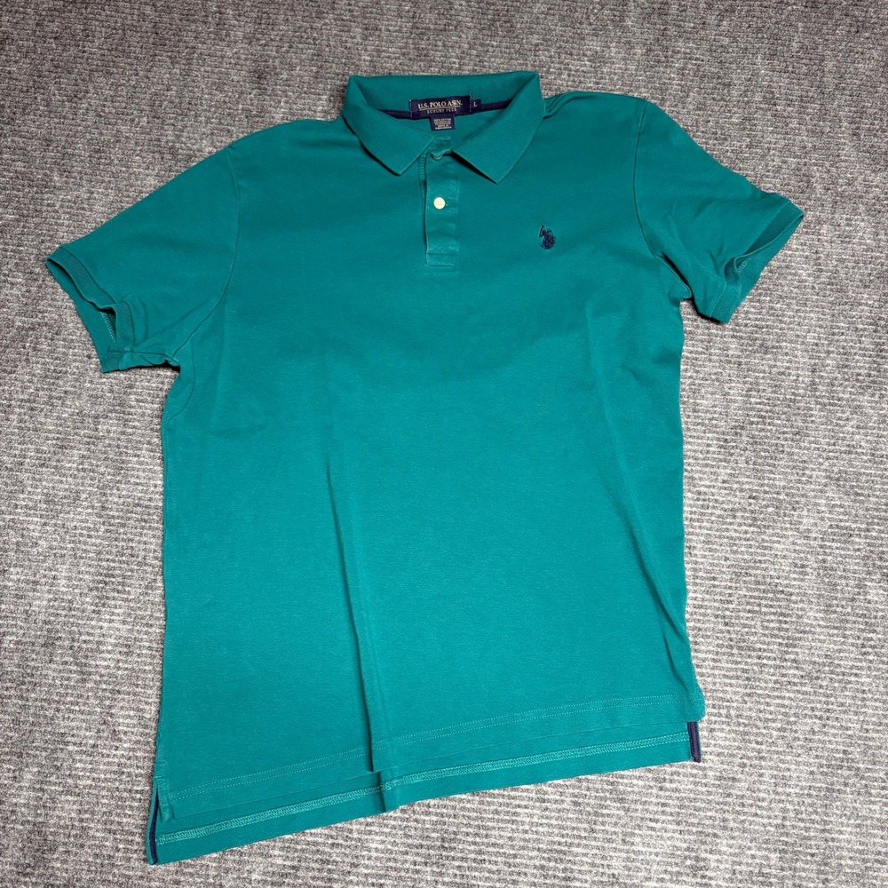 US Polo Assn Mens Teal Short Sleeve Polo Shirt Luxury‎ Feel Size L